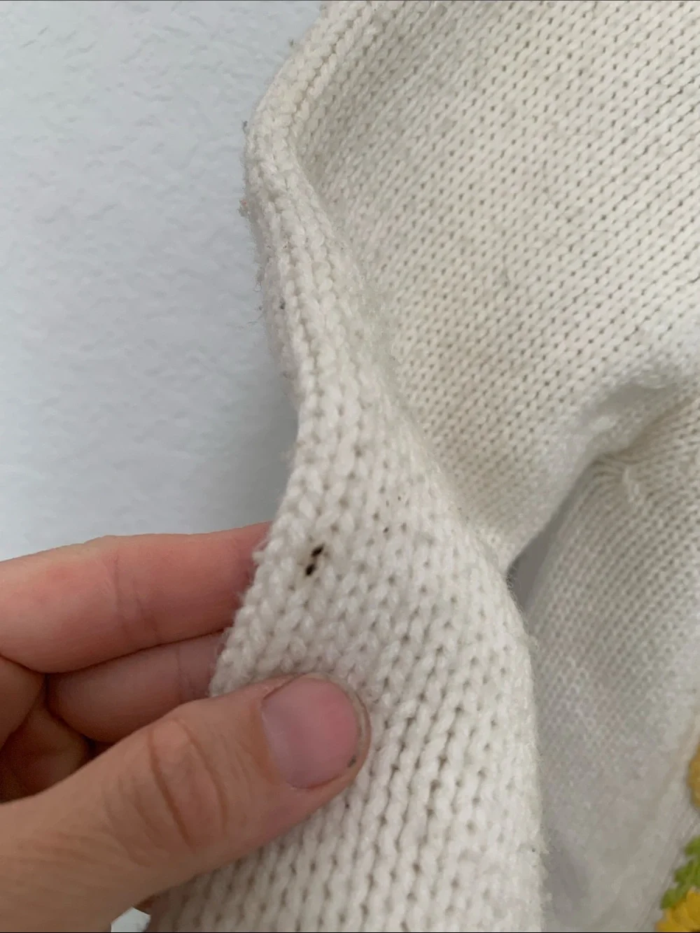 Vintage Cream Floral Embroidered Open Front Cardigan Sweater - Picture 5 of 9